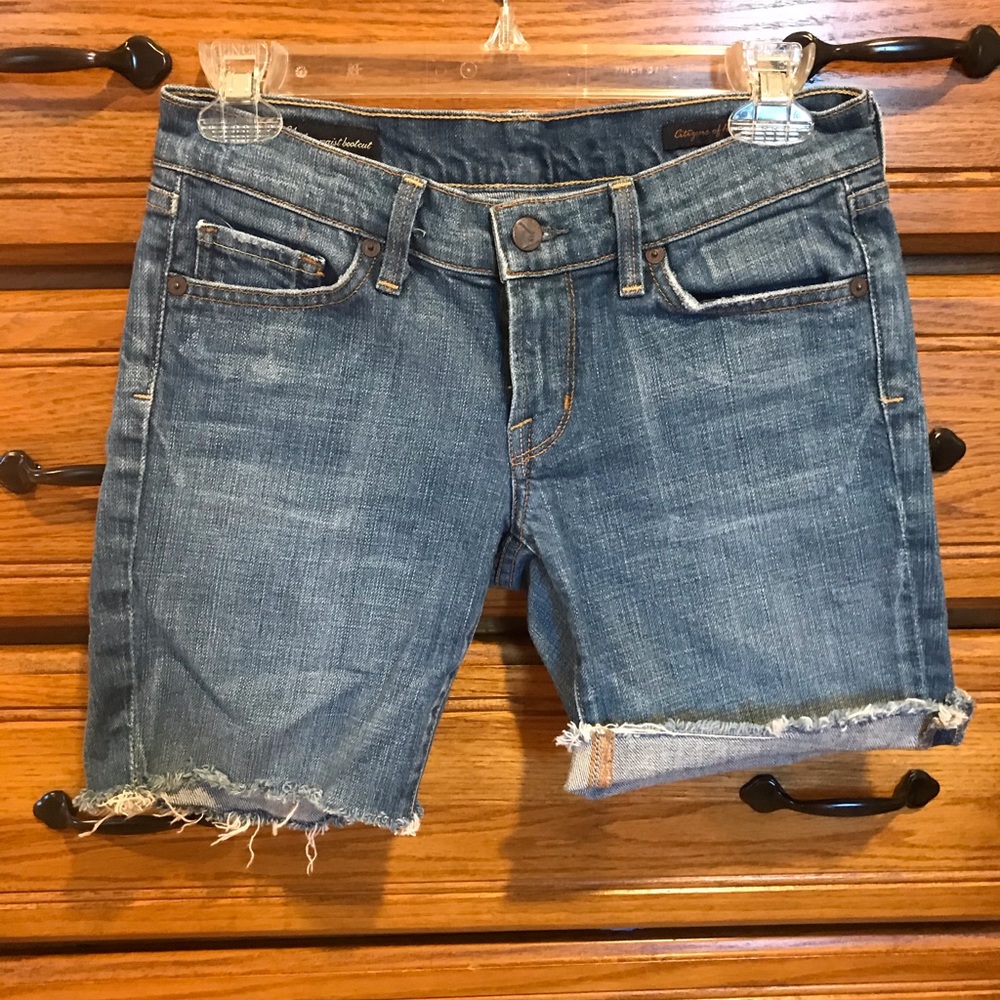 Cutoff Denim Bermuda Shorts - Blue